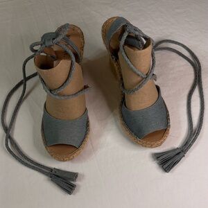 Merona Chambray Canvas Espadrille Wedge Sandals with tie up laces Sz 8